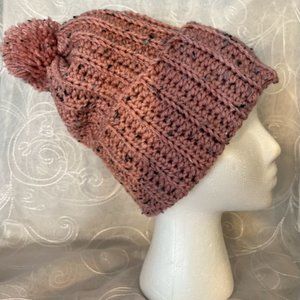 Hand Crocheted Handmade Pink Speckled Beanie with PomPom  NEW